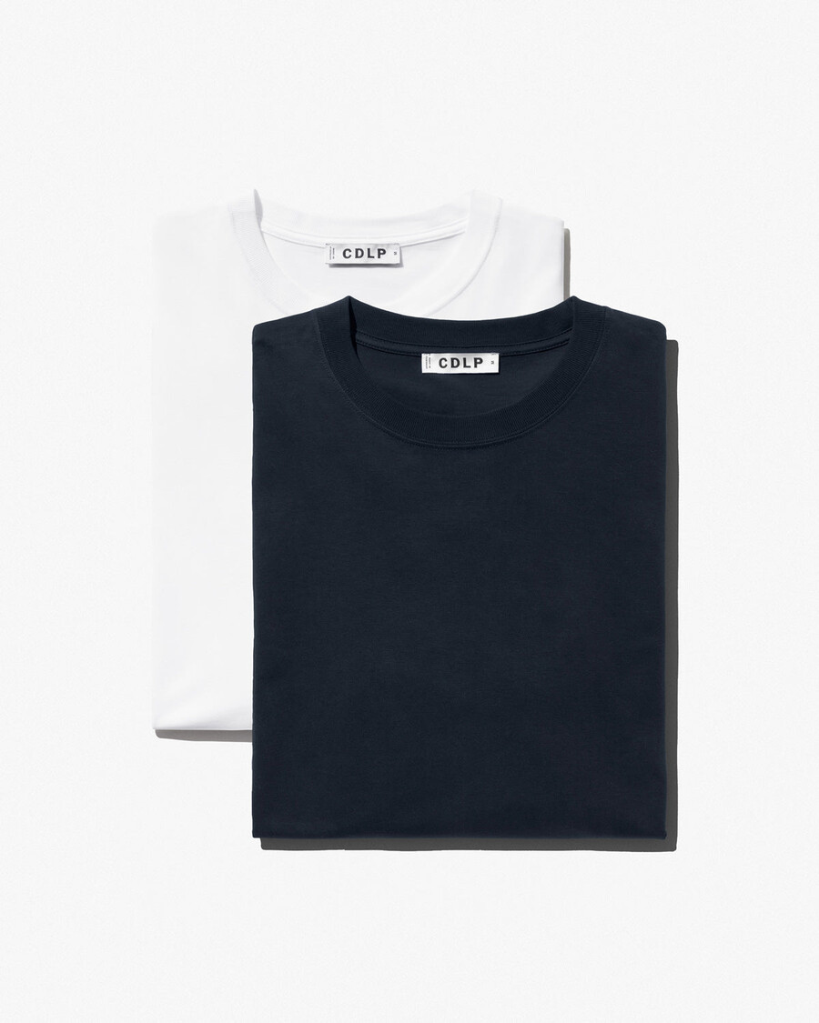 2 x herren-langarmshirt mittelschwer in weiß und dunkelblau shop—cdlp