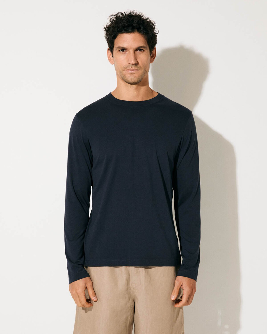 2 x herren-langarmshirt mittelschwer in weiß und dunkelblau shop—cdlp