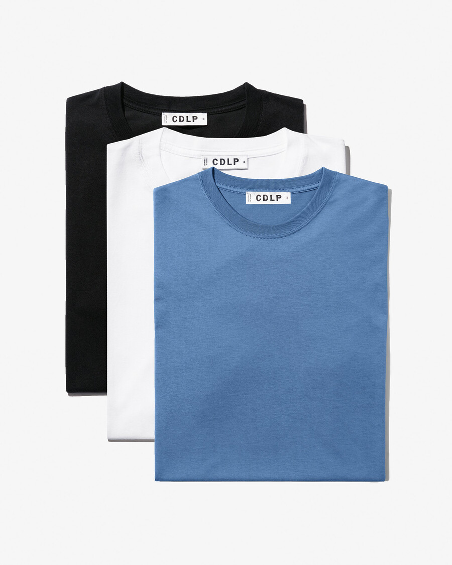 3 x herren-t-shirt mittelschwer in schwarz weiß und azurblau jetzt kaufen — cdlp